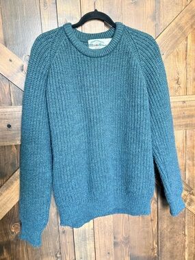 ARAN CRAFTS 100% Wool Crew Neck Irish Fisherman Sweater Blue Green Size L